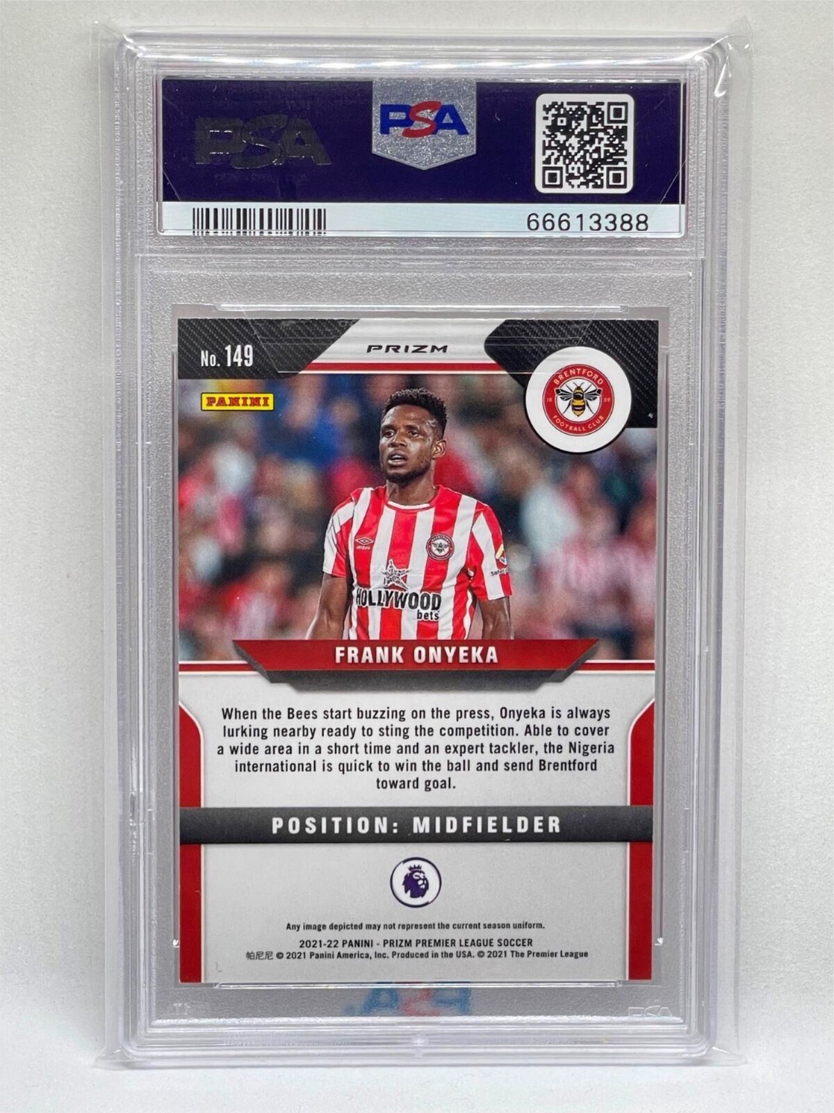 FRANK ONYEKA 2021-22 PANINI PRIZM EPL PINK PRIZM #149 ROOKIE RC PSA 10 POP 1/1