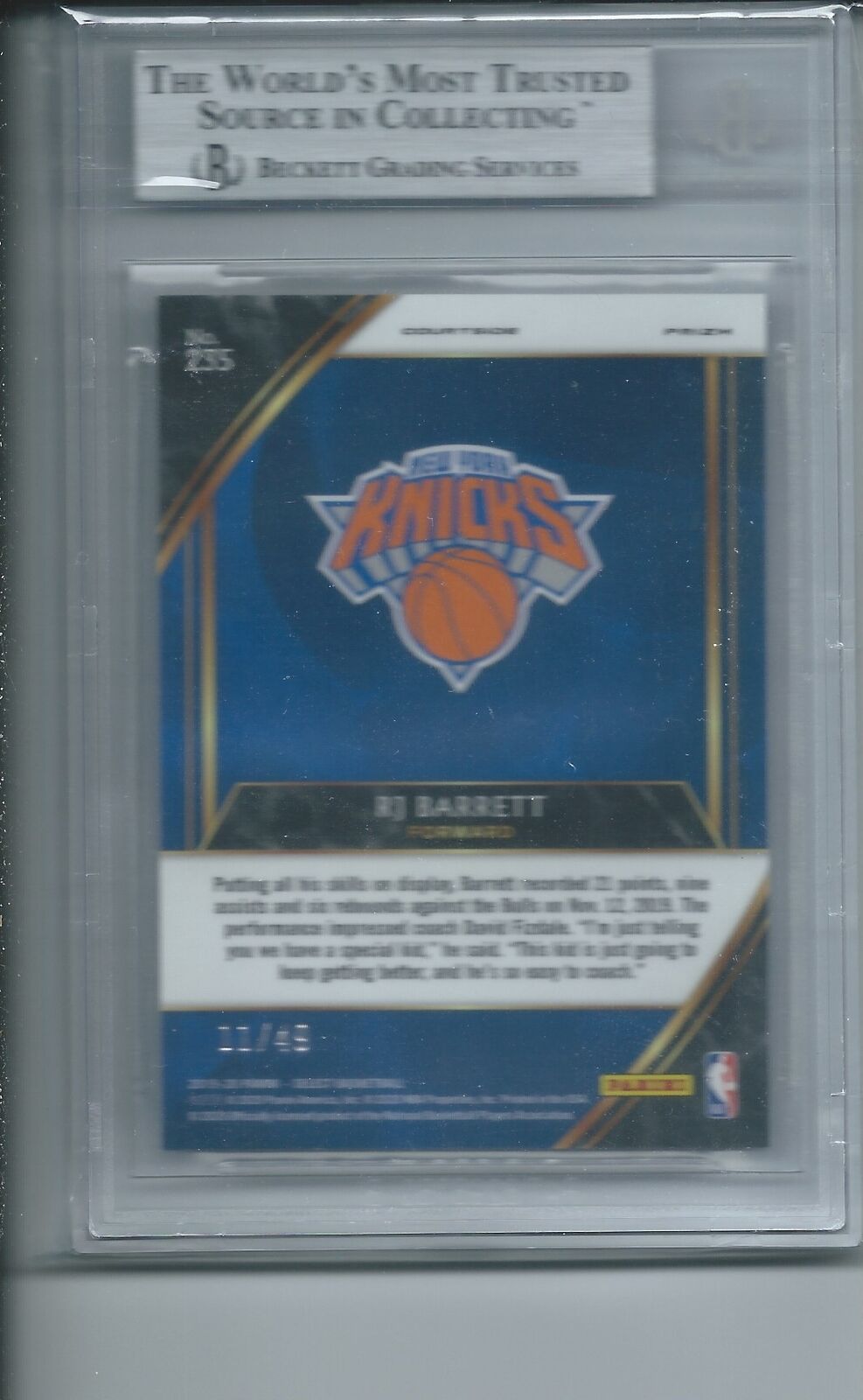 RJ BARRETT 2019-20 PANINI SELECT DISCO RED COURTSIDE PRIZM RC /49 BGS 9 POP 4
