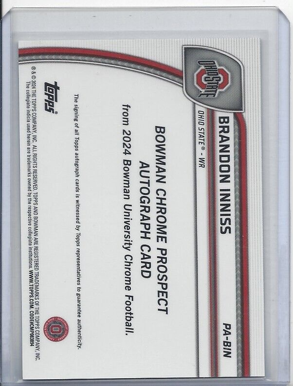 BRANDON INNISS 20224 BOWMAN CHROME UNIVERSITY OHIO STATE AUTO