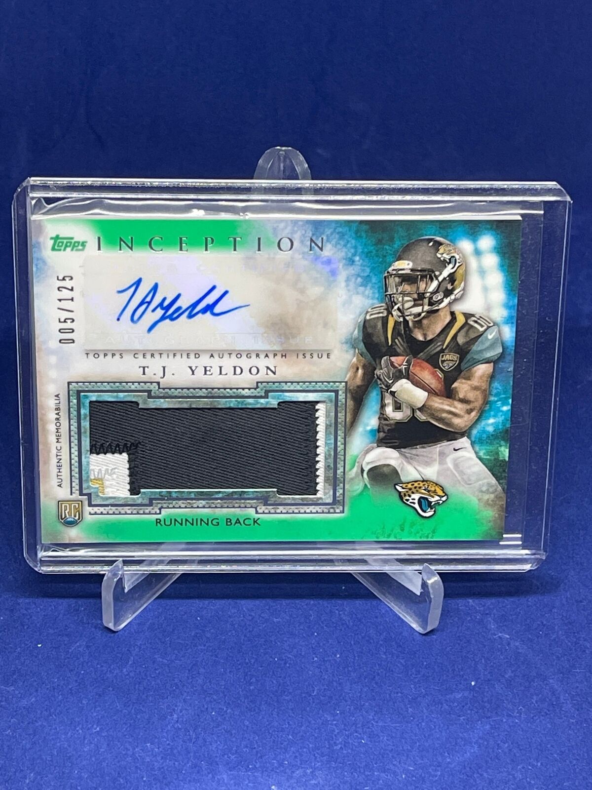 TJ YELDON 2015 TOPPS INCEPTION RPA PATCH AUTO GREEN ROOKIE RC #D 5/125