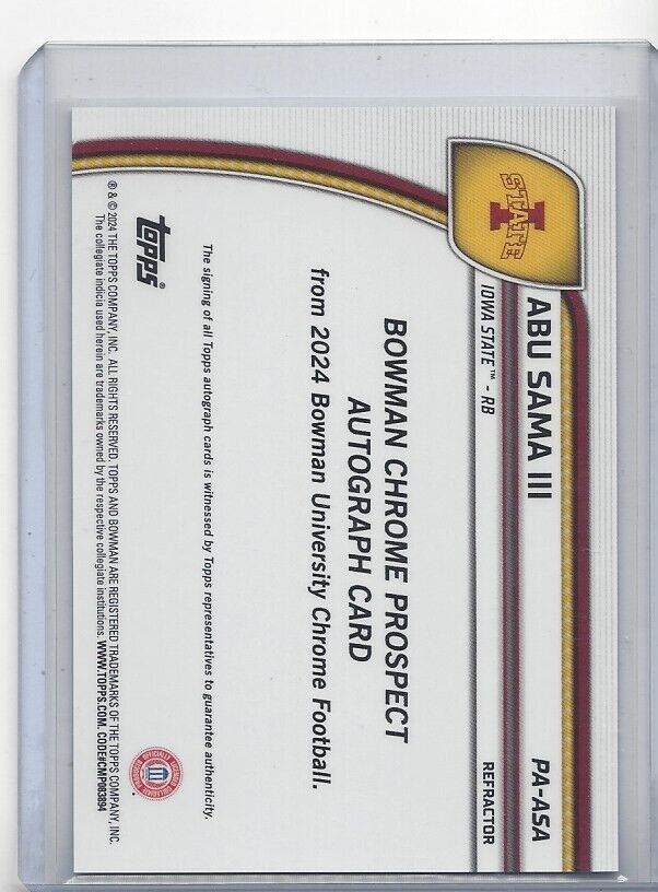 ABU SAMA III 2024 BOWMAN CHROME UNIVERSITY IOWA STATE REFRACTOR AUTO /299