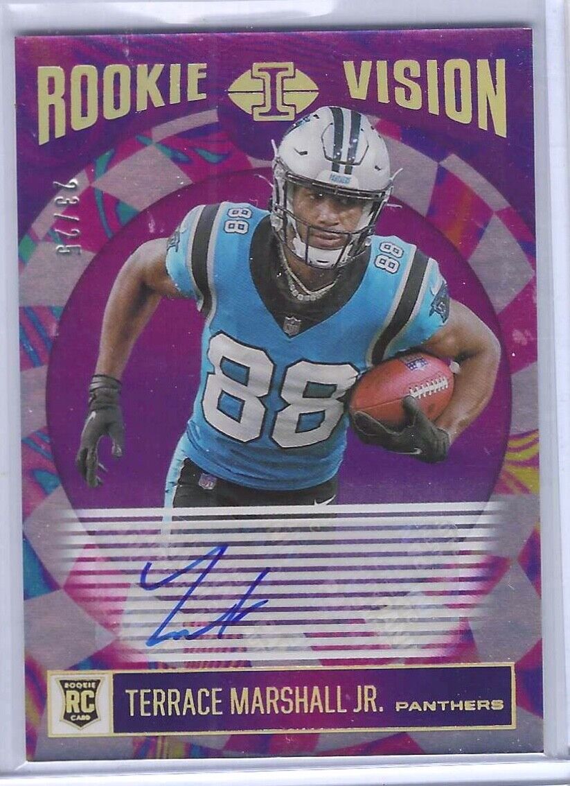TERRACE MARSHALL JR 2021 PANINI ILLUSIONS ROOKIE VISION GOLD AUTO RC #D 23/25