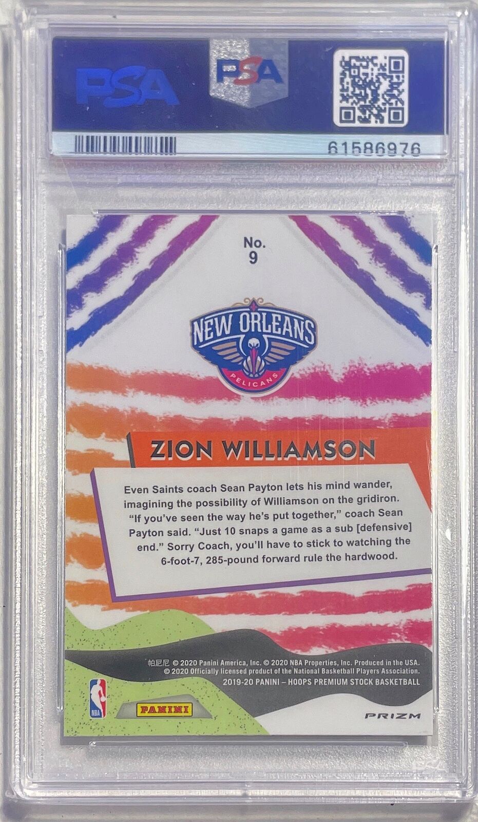 ZION WILLIAMSON 2019-20 HOOPS PREMIUM STOCK WE GOT NEXT PRIZM RC #9 PSA 10 GEM
