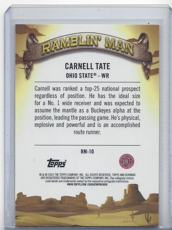 CARNELL TATE 2024 BOWMAN CHROME UNIVERSITY RAMBLIN' MAN FUCHSIA REFRACTOR /150