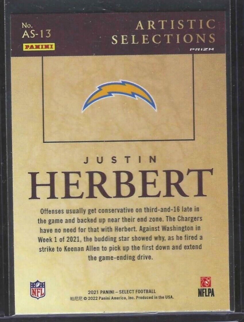 JUSTIN HERBERT 2021 PANINI SELECT ARTISTIC SELECTIONS SSP CASE HIT #AS-13