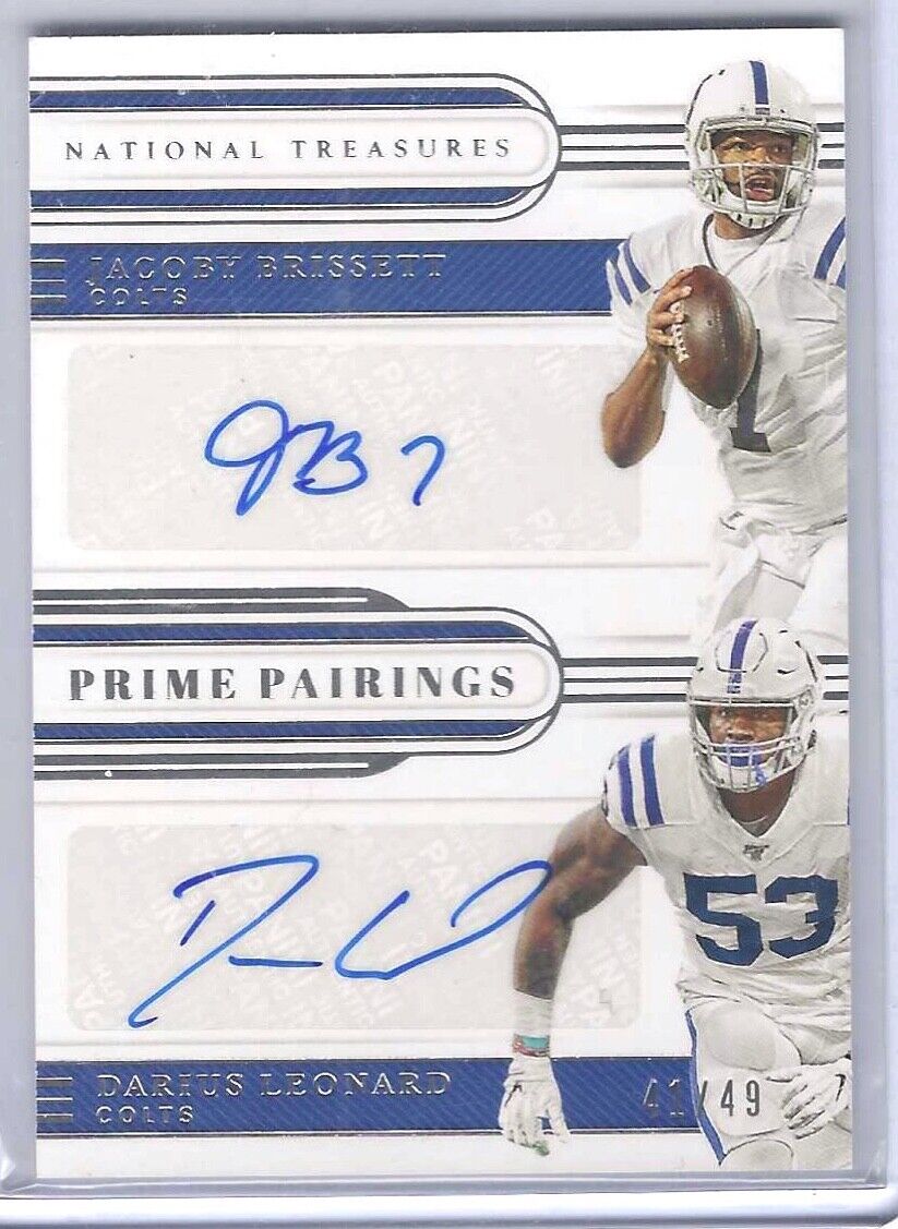 JACOBY BRISSETT DARIUS LEONARD 2019 PANINI NATIONAL TREASURES DUAL AUTO #D 41/49