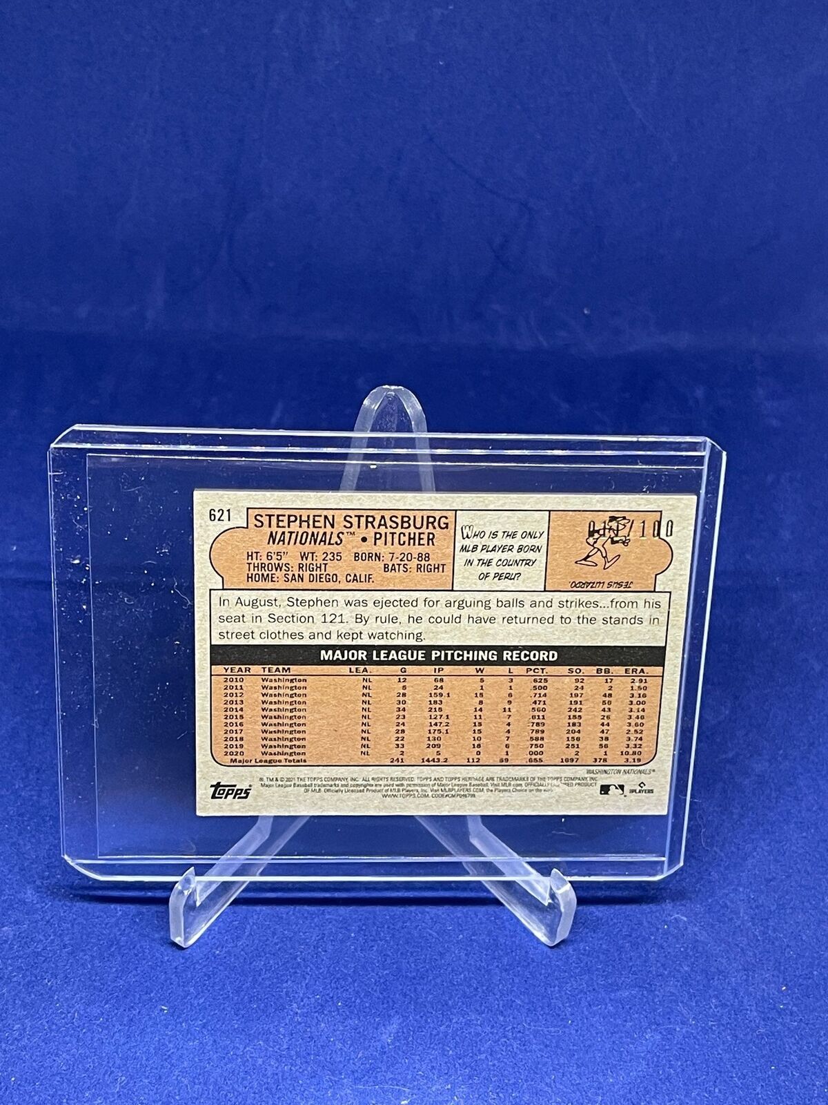 STEPHEN STRASBURG 2021 TOPPS HERITAGE MINI #D 11/100