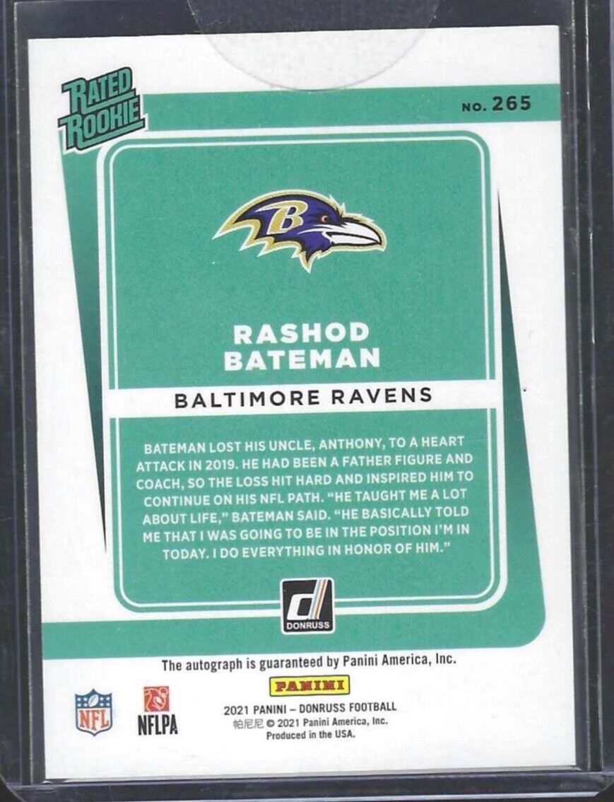 RASHOD BATEMAN 2021 PANINI DONRUSS BRONZE RATED ROOKIE AUTO RC #265
