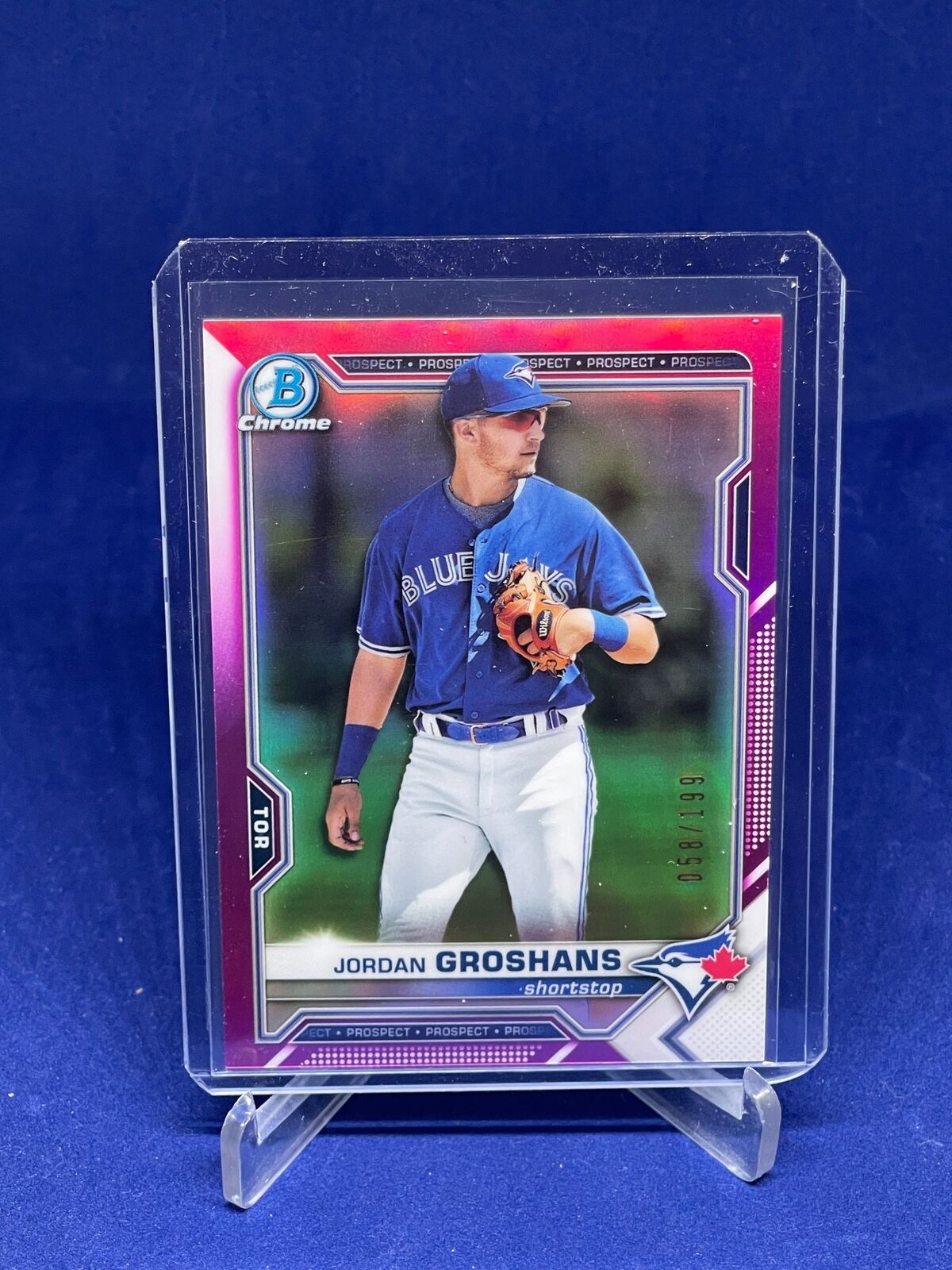 JORDAN GROSHANS 2021 BOWMAN CHROME PINK REFRACTOR PROSPECT #D 58/199