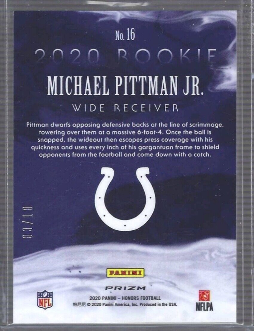 MICHAEL PITTMAN JR 2020 PANINI HONORS RED PRIZM ROOKIE RC #D 03/10