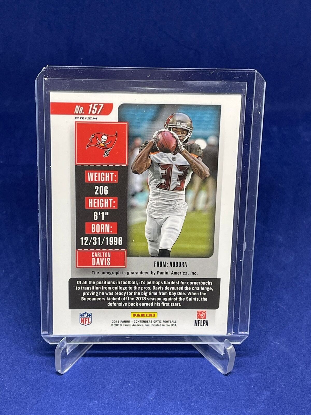 CARLTON DAVIS 2018 PANINI CONTENDERS OPTIC TICKET SILVER PRIZM AUTO RC #157