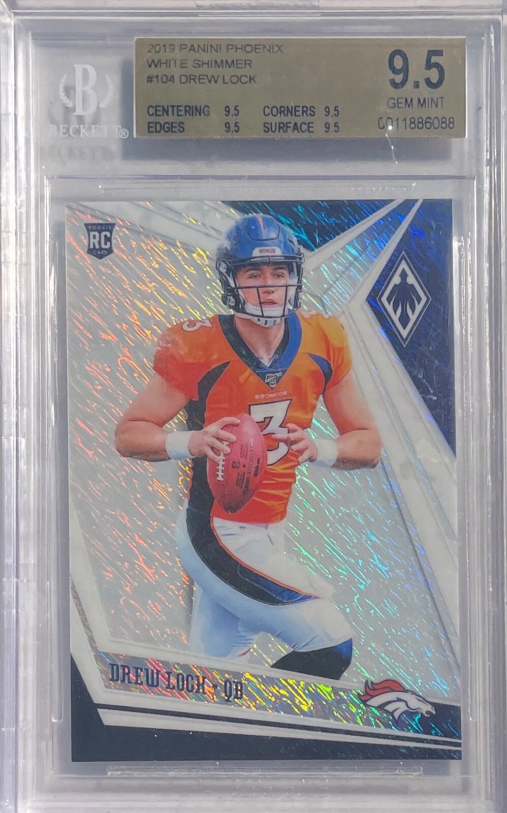 DREW LOCK 2019 PANINI PHOENIX WHITE SHIMMER PRIZM ROOKIE SSP RC BGS 9.5 POP 1/1