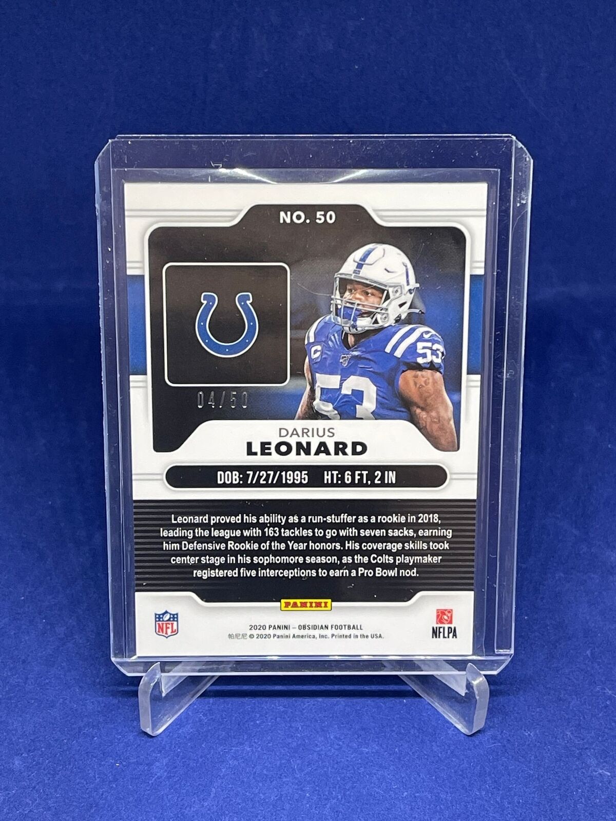 DARIUS LEONARD 2020 PANINI OBSIDIAN ELECTRIC ETCH GREEN #D 4/50