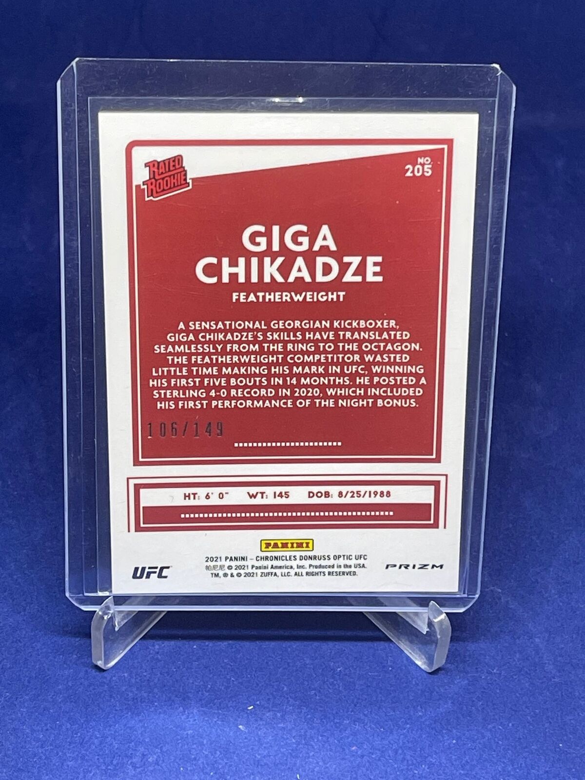 GIGA CHIKADZE 2021 PANINI CHRONICLES OPTIC RATED ROOKIE RED PRIZM #D 106/149