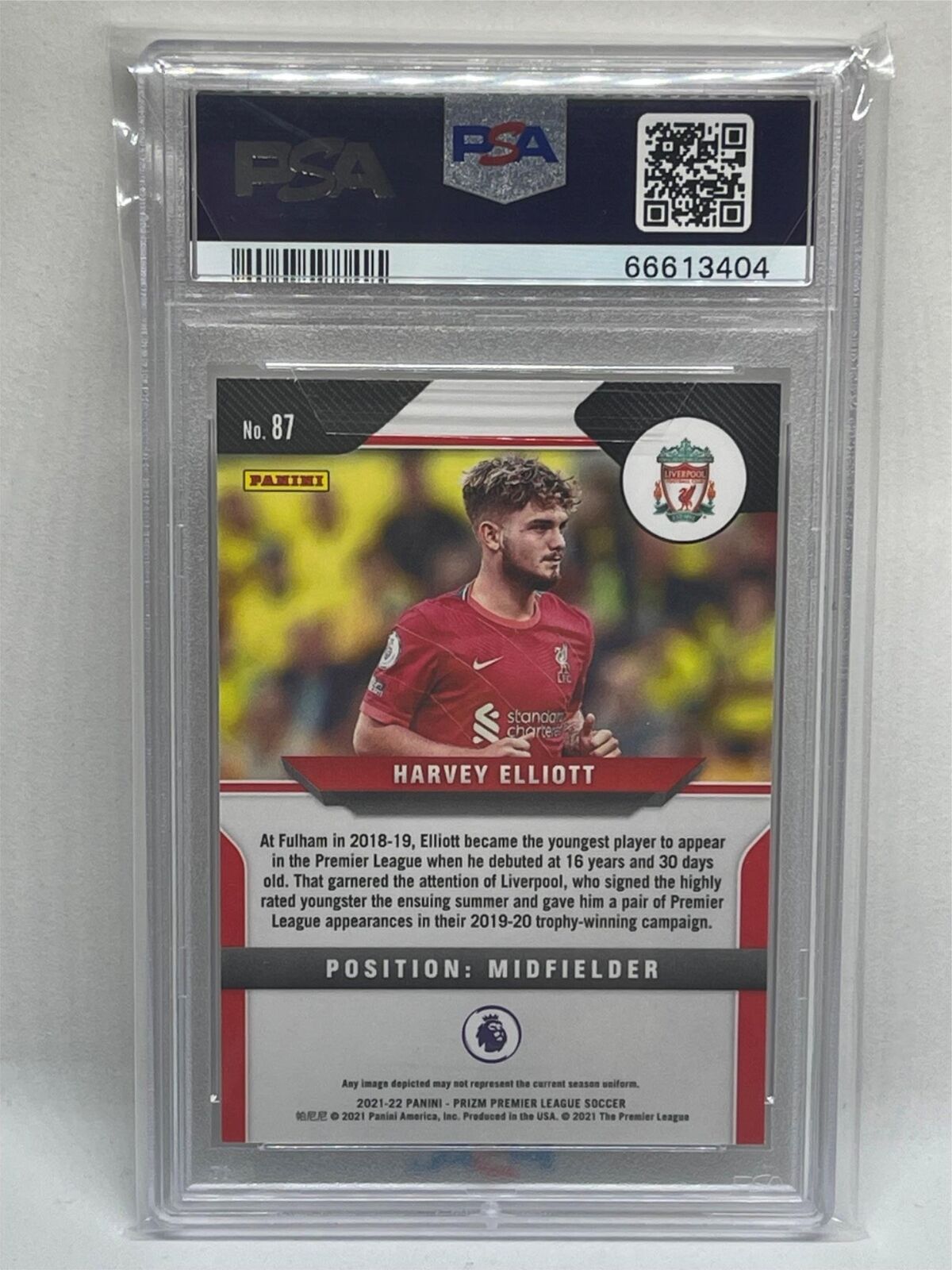 HARVEY ELLIOTT 2021 PANINI PRIZM EPL #87 ROOKIE RC PSA 10 GEM MINT