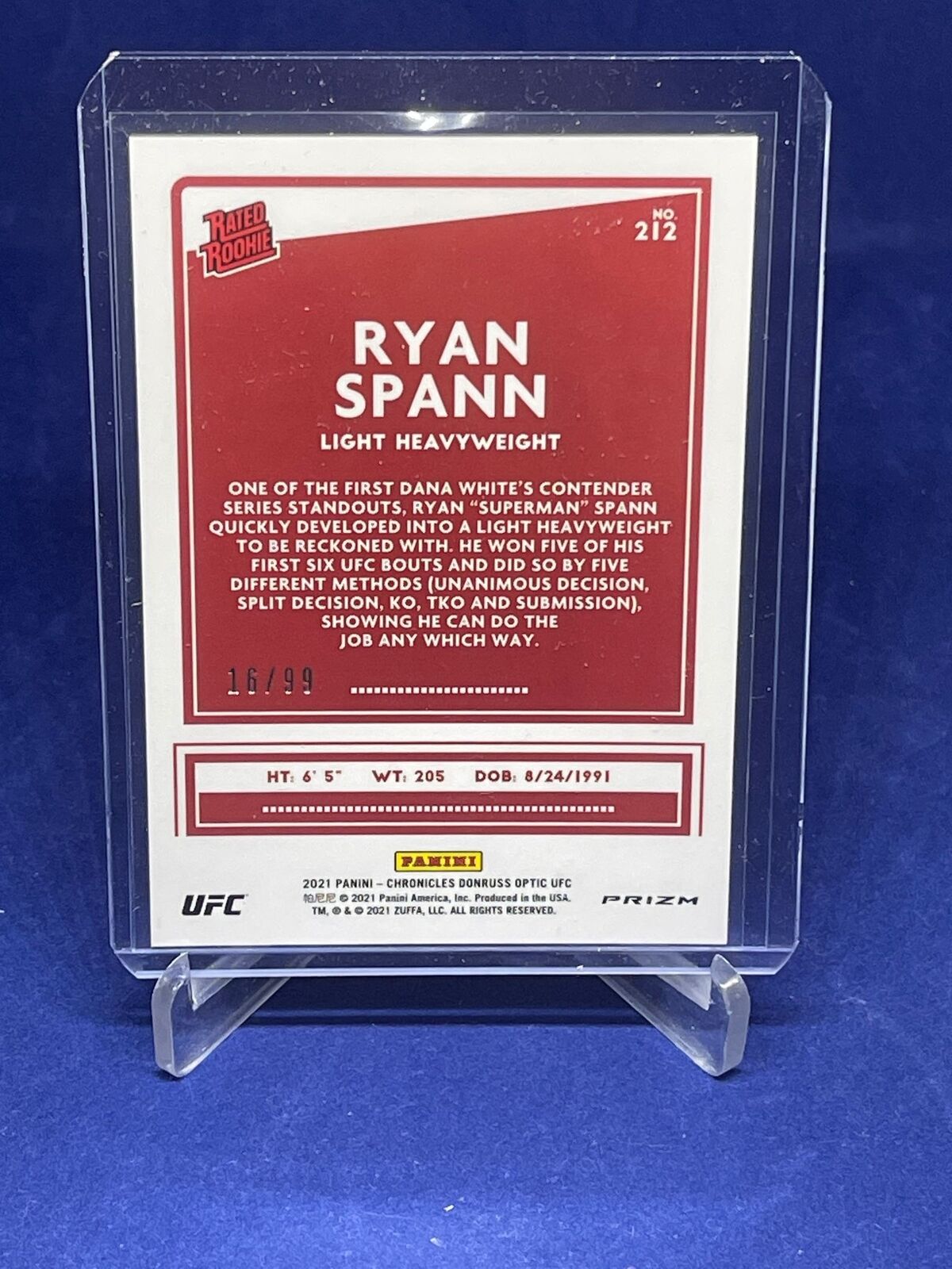RYAN SPANN 2021 PANINI CHRONICLES DONRUSS OPTIC RATED ROOKIE BLUE PRIZM #D 16/99