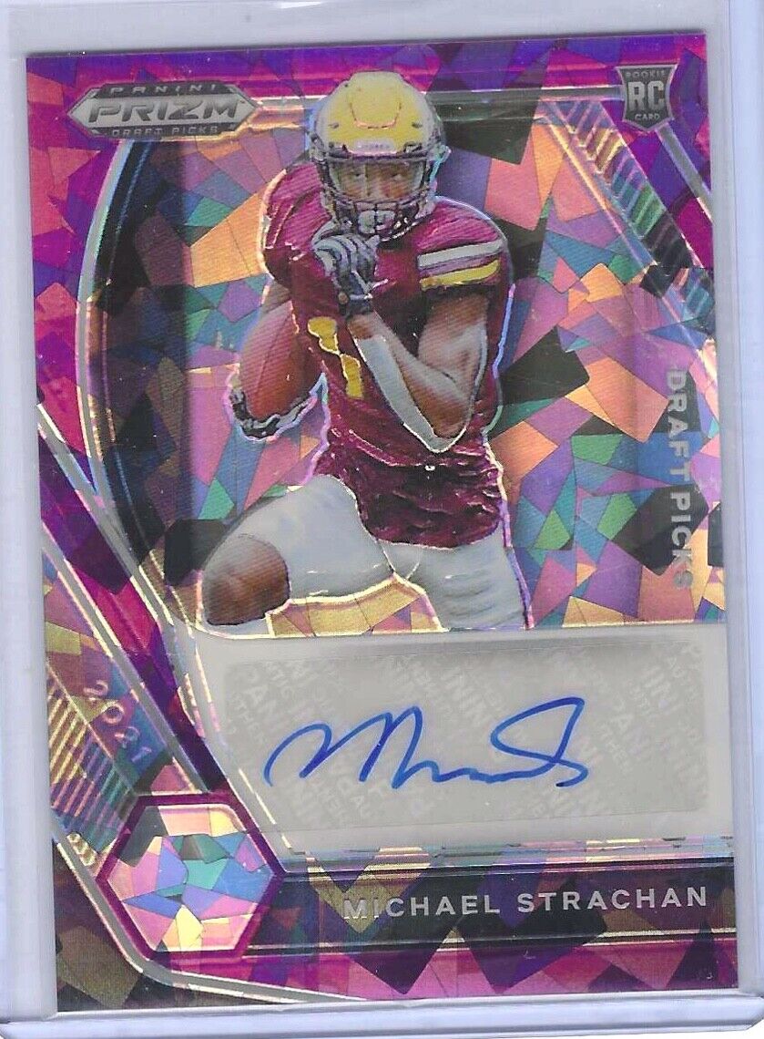 MICHAEL STRACHAN 2021 PANINI PRIZM DP PURPLE CRACKED ICE ROOKIE AUTO RC #D 61/99