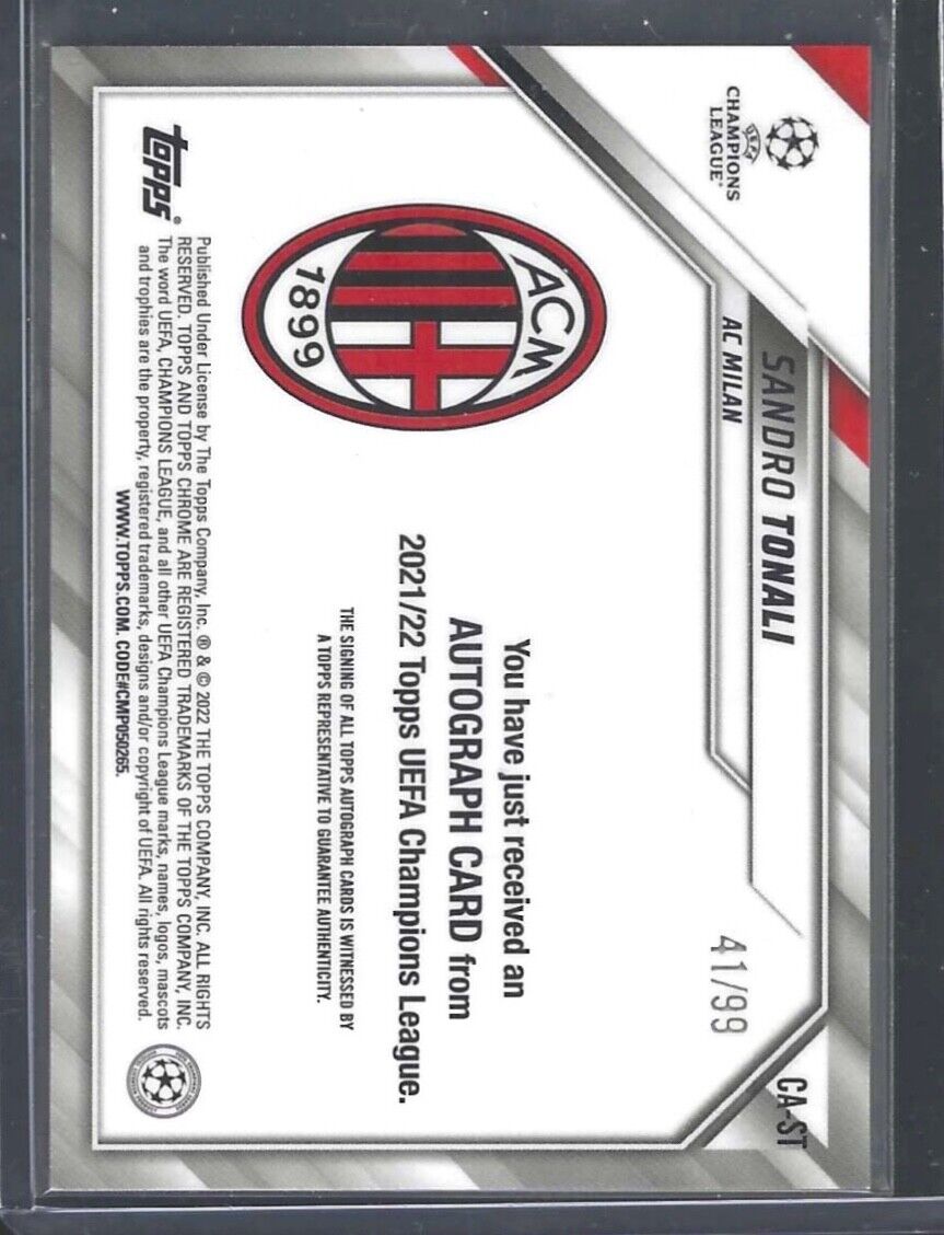SANDRO TONALI 2021-22 TOPPS CHROME UCL GREEN REFRACTOR AUTO #D 41/99
