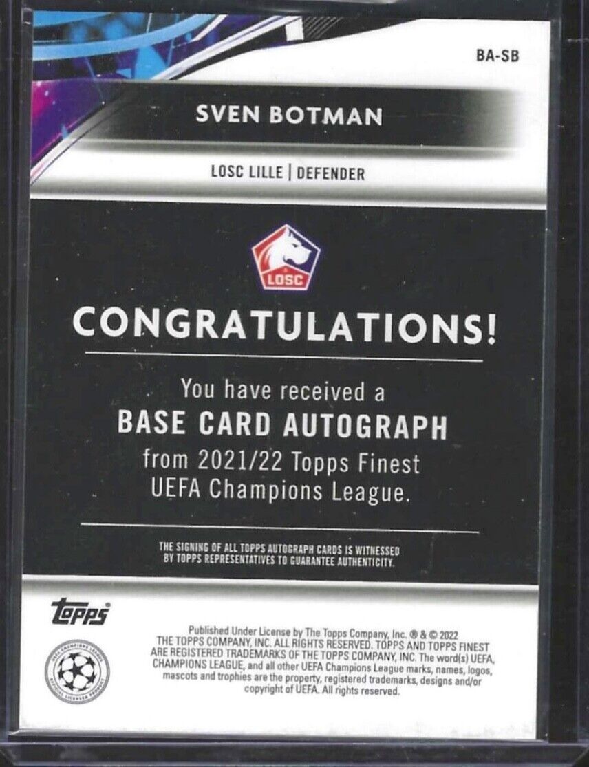 SVEN BOTMAN 2021-22 TOPPS FINEST SILVER REFRACTOR ROOKIE AUTO RC #BA-SB
