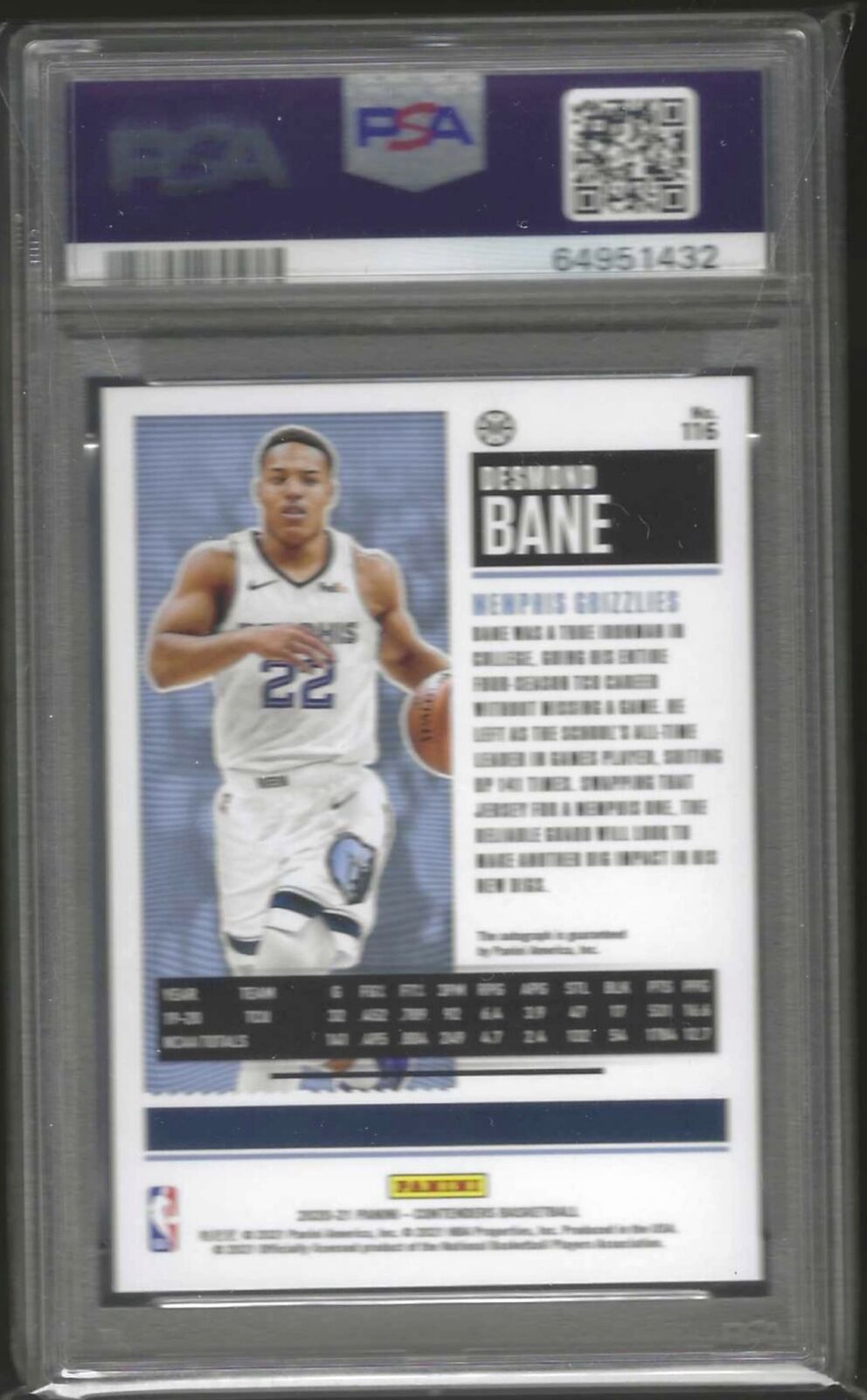DESMOND BANE 2020-21 PANINI CONTENDERS PLAYOFF TICKET AUTO RC /99 PSA 8 POP 2