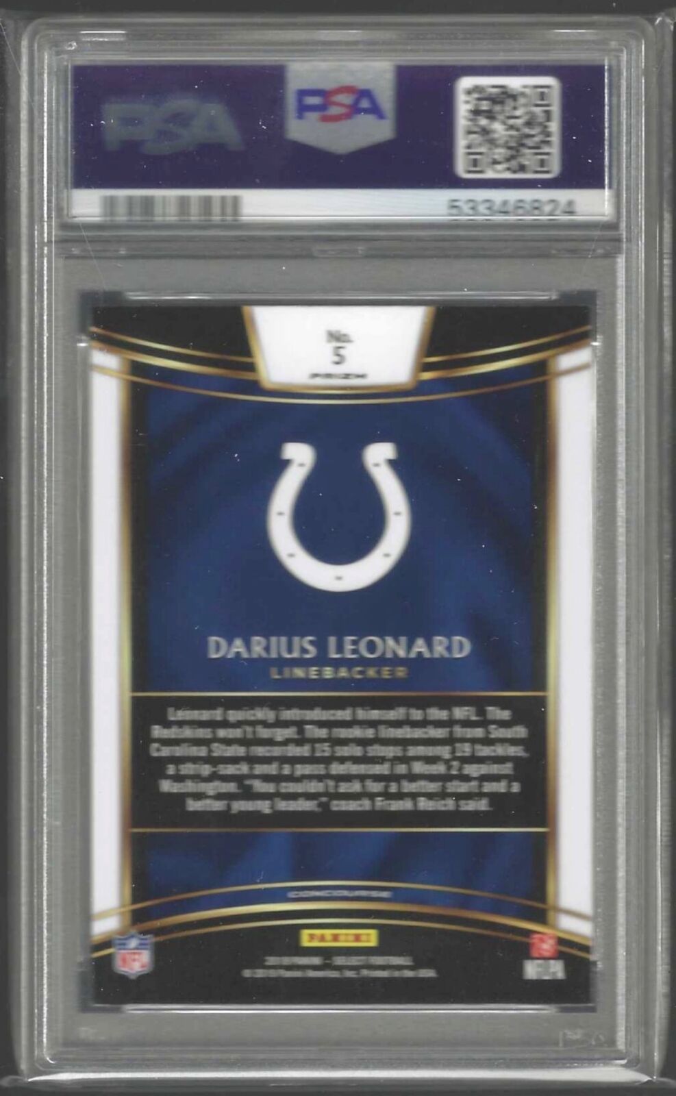 DARIUS LEONARD 2018 PANINI SELECT CONCOURSE SILVER PRIZM RC #5 PSA 9 MINT POP 10