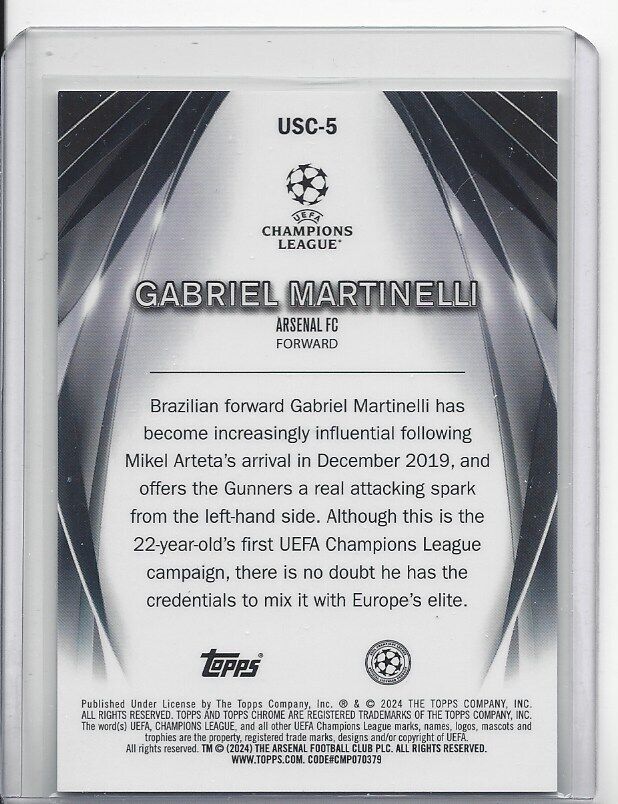 GABRIEL MARTINELLI 2023-24 TOPPS CLUB ULTIMATE STAGE CHROME GREEN REFRACTOR /99