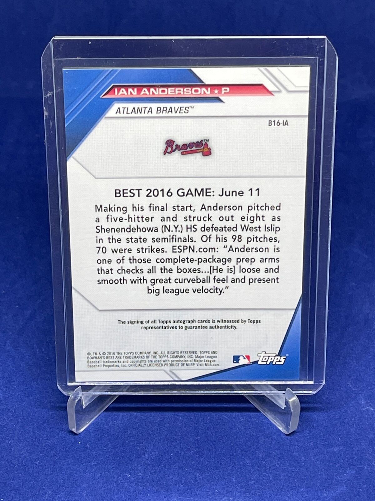 IAN ANDERSON 2016 BOWMANS BEST ON CARD AUTO PROSPECT
