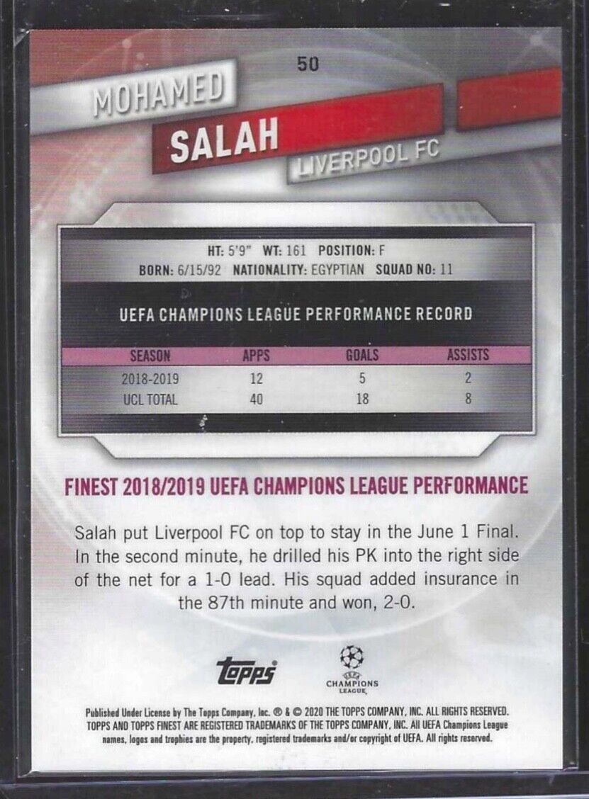 MOHAMED SALAH 2019-20 TOPPS FINEST PURPLE REFRACTOR #D 115/250