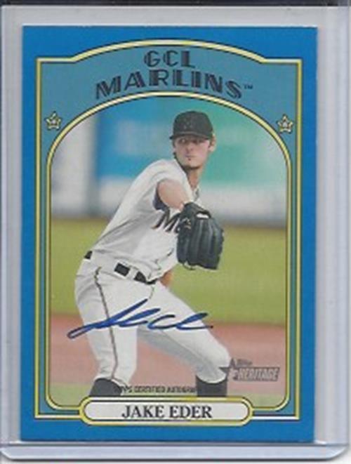 JAKE EDER 2021 TOPPS HERITAGE MINORS BLUE ON CARD AUTO PROSPECT #D 5/99