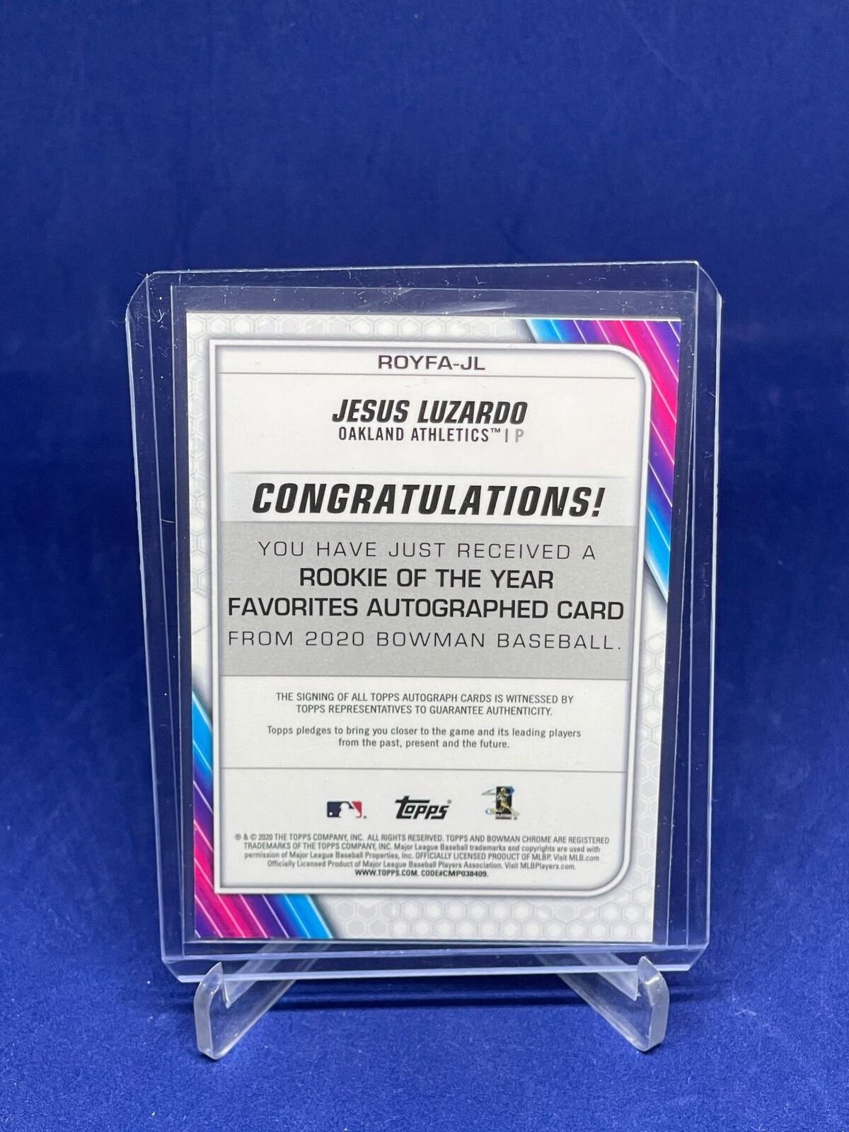 JESUS LUZARDO 2020 BOWMAN CHROME ROY FAVORITES GOLD REFRACTOR AUTO RC #D 45/50