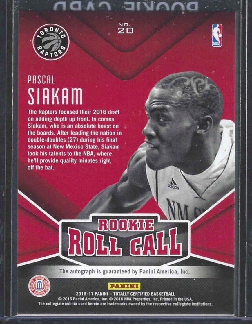 PASCAL SIAKAM 2016-17 PANINI TOTALLY CERTIFIED ROOKIE ROLL CALL AUTO RC #20