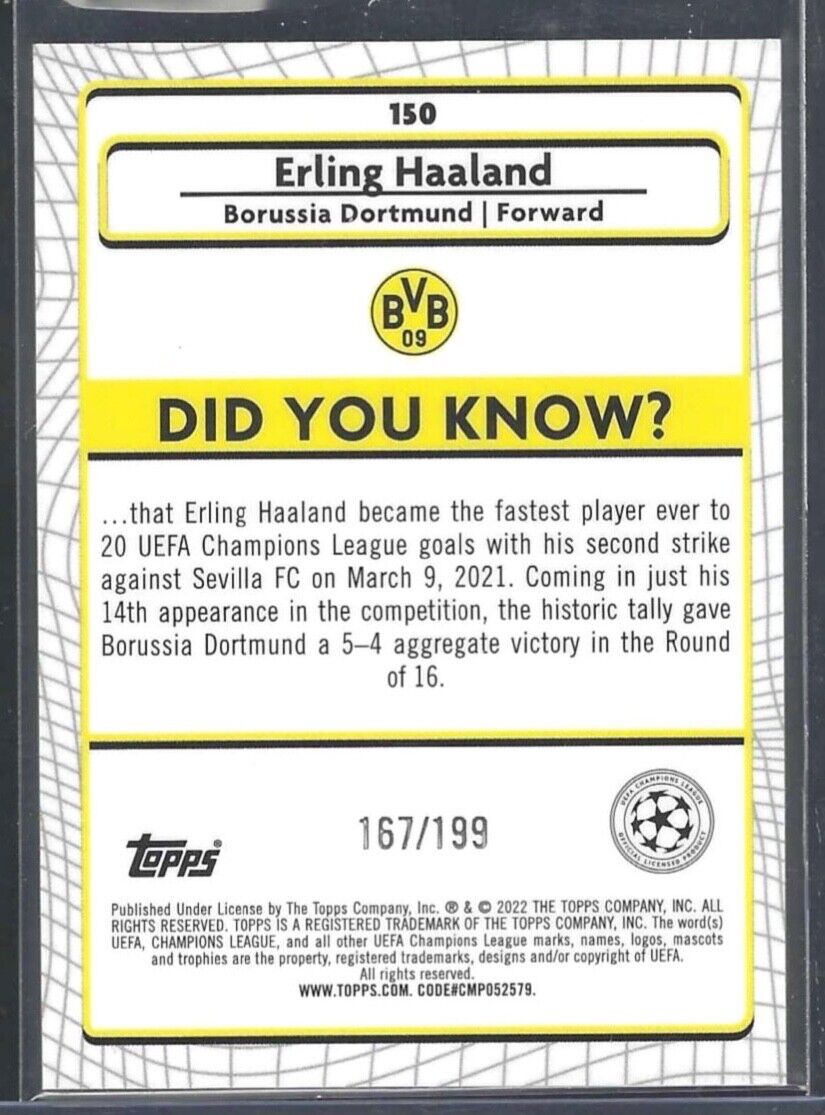 ERLING HAALAND 2021-22 TOPPS MERLIN AQUA REFRACTOR #D 167/199