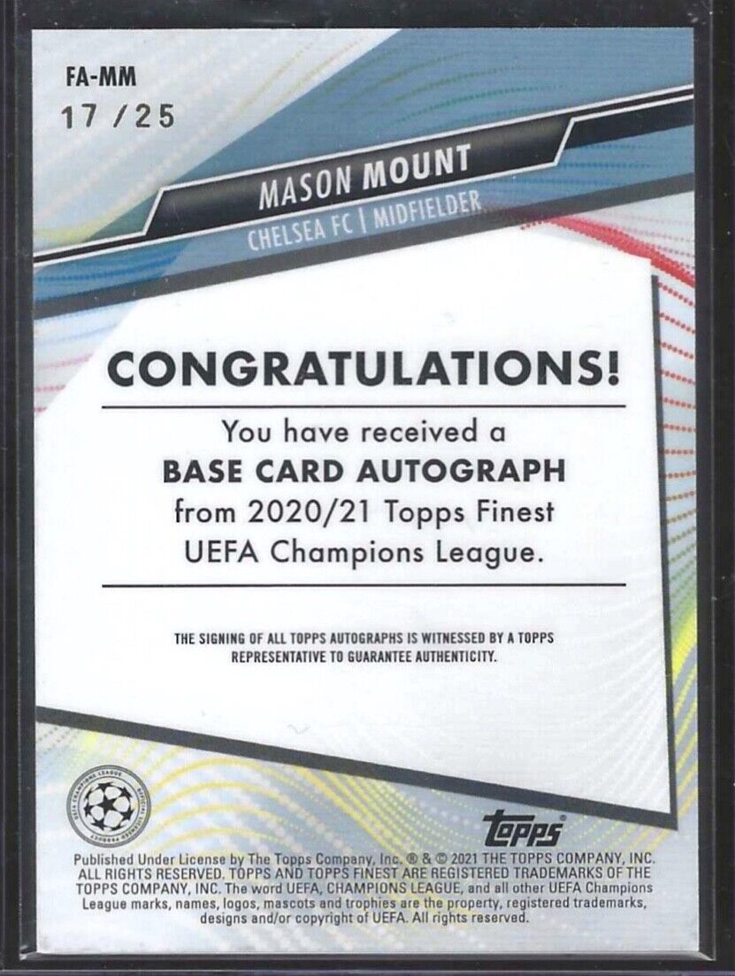 MASON MOUNT 2020-21 TOPPS FINEST ORANGE REFRACTOR AUTO #D 17/25
