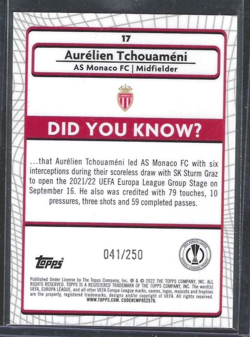 AURELIAN TCHOUAMENI 2021-22 TOPPS MERLIN ATOMIC ICE REFRACTOR RC #D 041/250