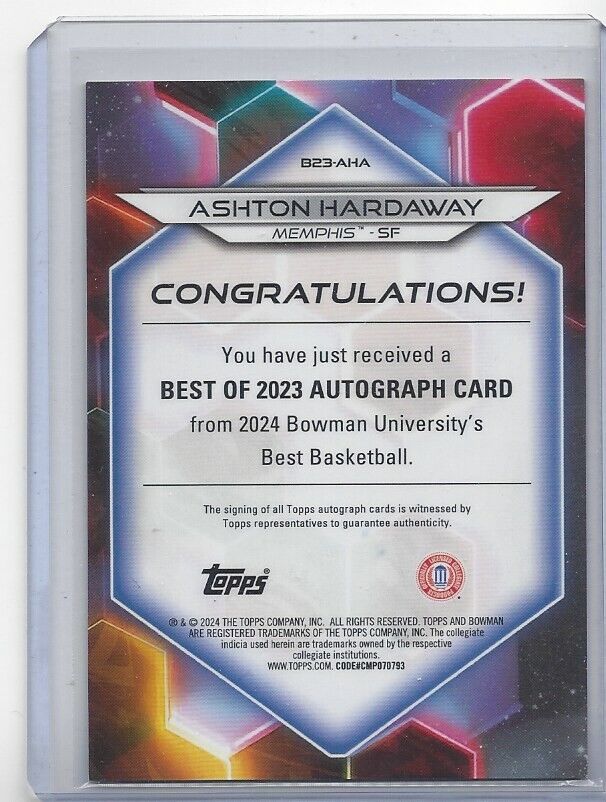 ASHTON HARDAWAY 2023 BOWMANS BEST UNIVERSITY ORANGE GEOMETRIC REFRACTOR AUTO /25