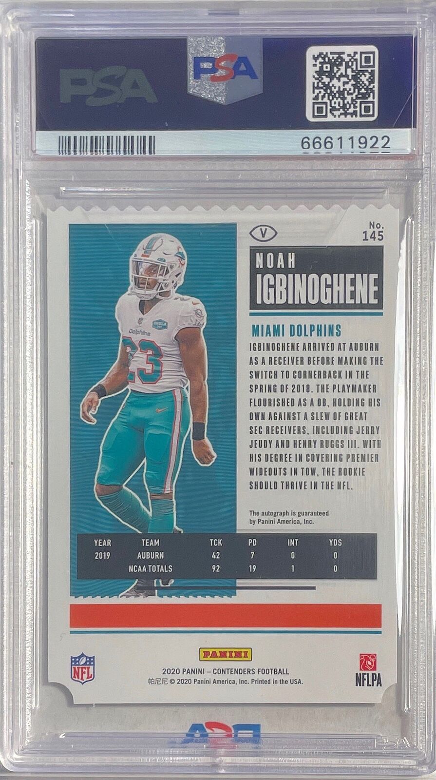 NOAH IGBINOGHENE 2020 CONTENDERS STUB TICKET AUTO RC #D 01/23 PSA 9 POP 1/1
