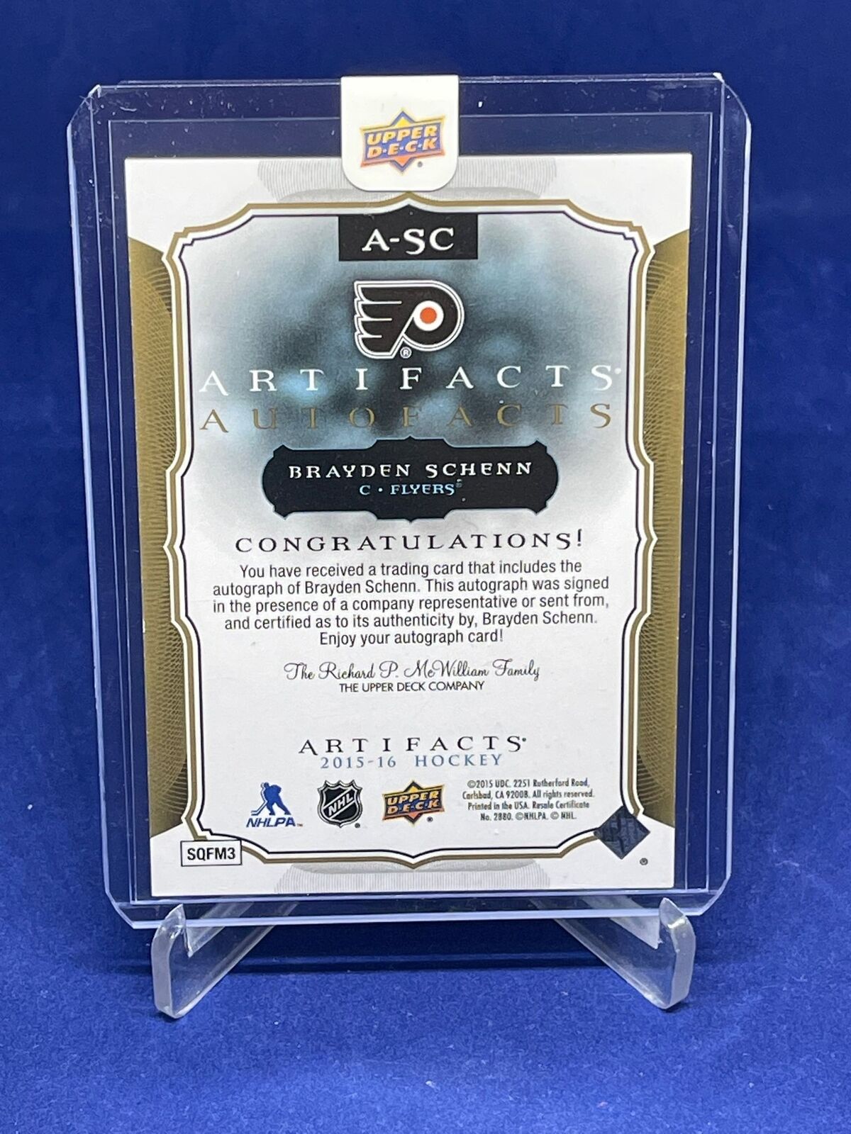 BRAYDEN SCHENN 2015-16 UD ARTIFACTS AUTOFACTS AUTO