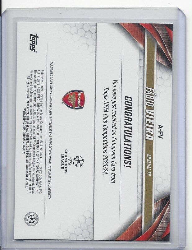 FABIO VIEIRA 2023-24 TOPPS CLUB COMPETITIONS UCL ARSENAL SILVER FOIL AUTO