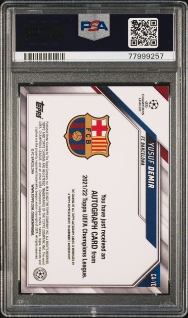 YUSUF DEMIR 2021-22 TOPPS CHROME UCL AQUA LAVA REFRACTOR AUTO RC PSA 10 GEM MINT