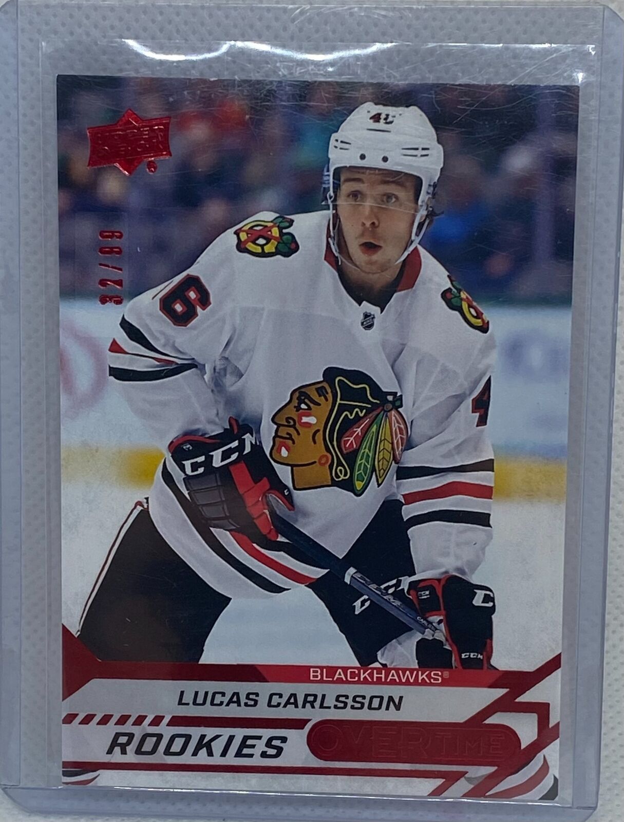 LUCAS CARLSSON 2020-21 UPPER DECK ROOKIES OVERTIME RED RC #D 32/99