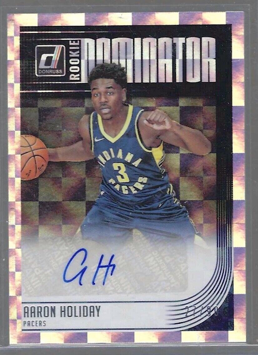 AARON HOLIDAY 2018-19 PANINI DONRUSS ROOKIE DOMINATOR AUTO RC #D 27/99