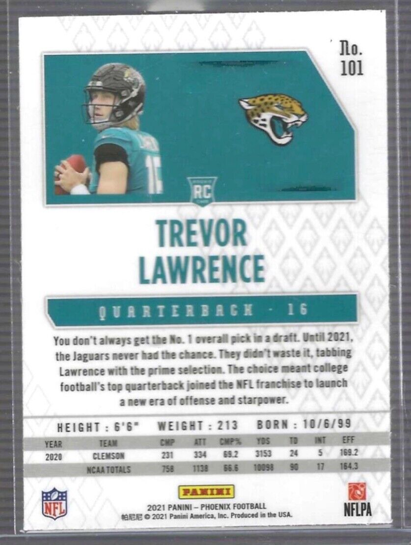 TREVOR LAWRENCE 2021 PANINI PHOENIX SILVER LAZER PRIZM ROOKIE RC #101