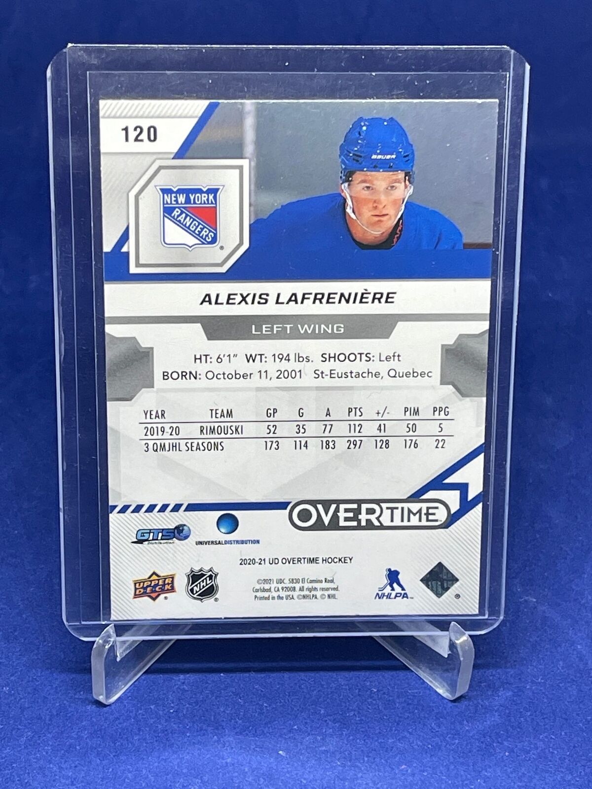 ALEXIS LAFRENIERE 2020-21 UD OVERTIME ROOKIE RC #120