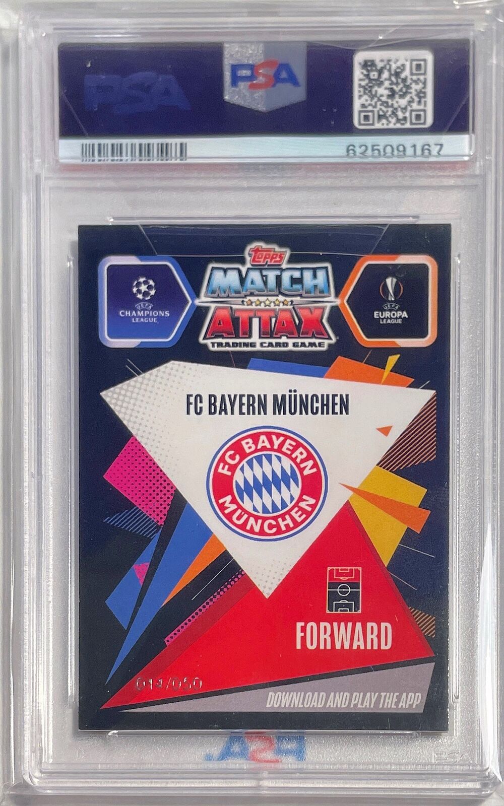 ROBERT LEWANDOWSKI 2020-21 TOPPS CHROME MATCH ATTAX GOLD REFRACTOR #D /50 PSA 8