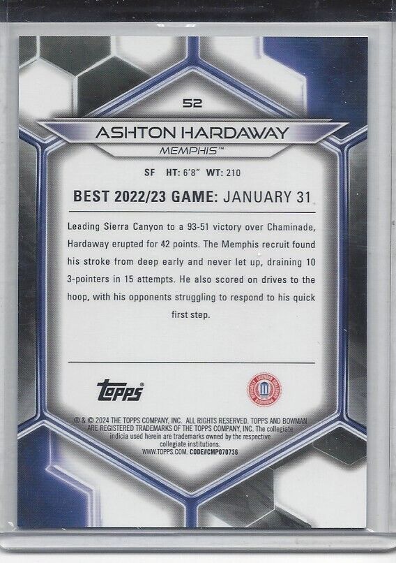 ASHTON HARDAWAY 2023 BOWMANS BEST GOLD GEOMETRIC MEMPHIS REFRACTOR #D 34/50