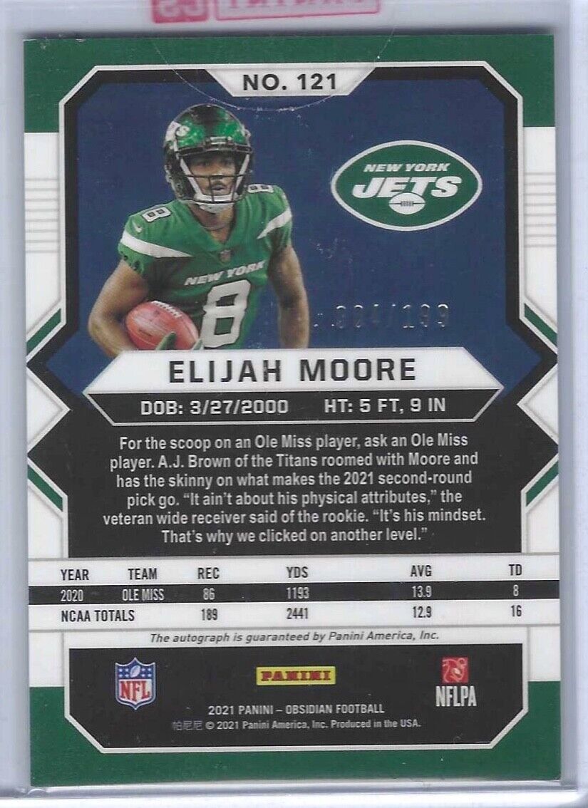 ELIJAH MOORE 2021 PANINI OBSIDIAN SILVER ETCH ROOKIE AUTO RC #D 004/199