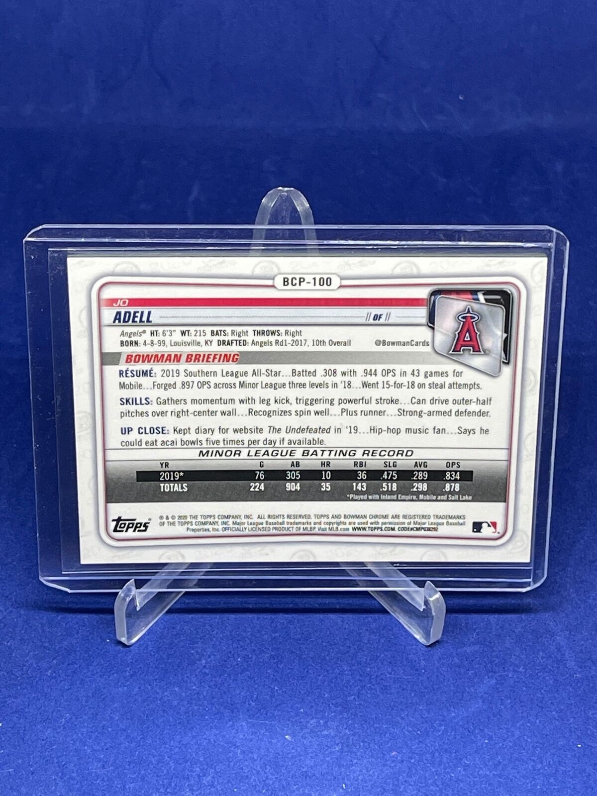 JO ADELL 2020 BOWMAN CHROME SPARKLE REFRACTOR PROSPECT #D 127/299