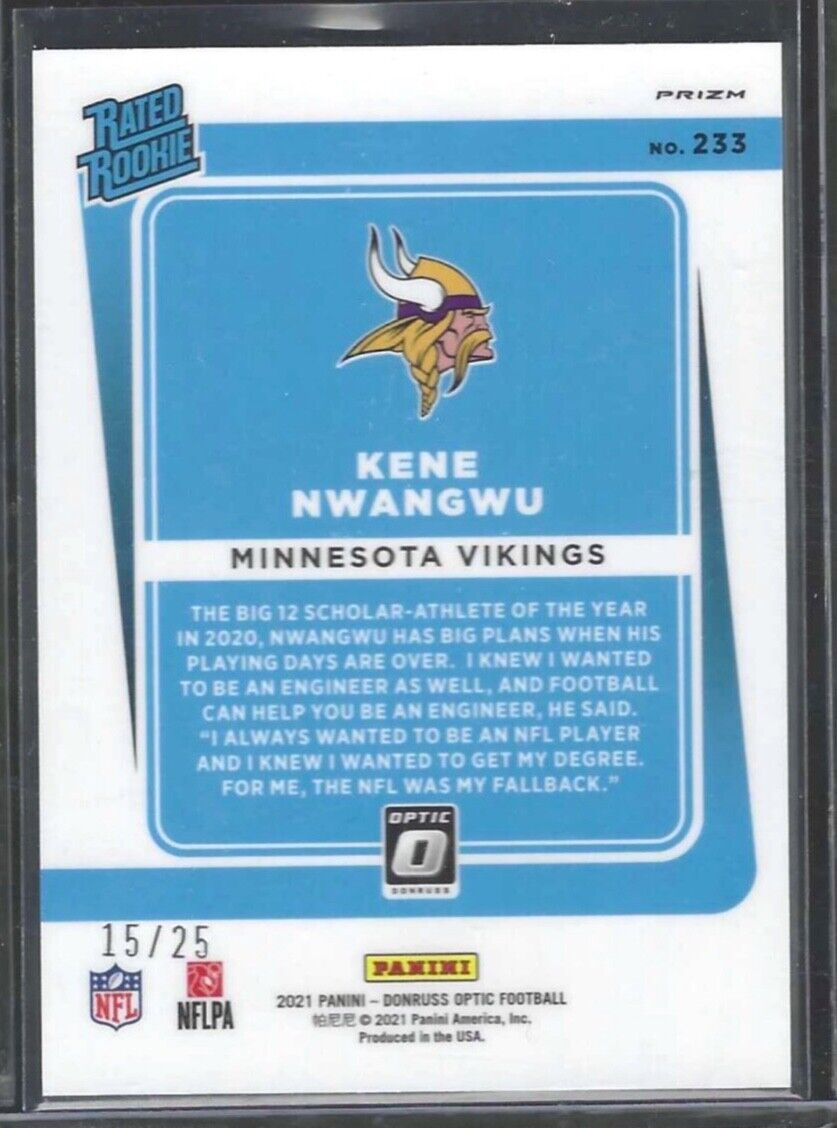KENE NWANGWU 2021 PANINI DONRUSS OPTIC BLACK PANDORA PRIZM ROOKIE RC #D 15/25