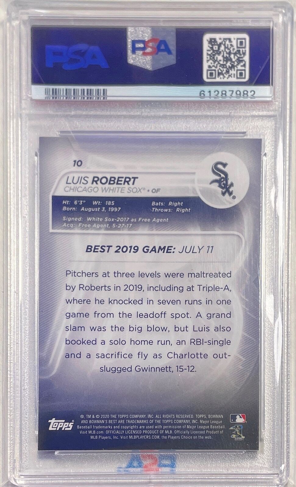 LUIS ROBERT 2020 BOWMAN'S BEST ROOKIE RC #10 PSA 10 GEM MINT
