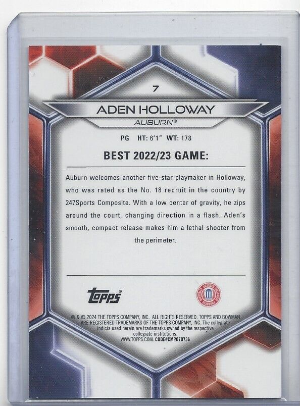 ADEN HOLLOWAY 2023 BOWMANS BEST RED GEOMETRIC REFRACTOR #D 6/10